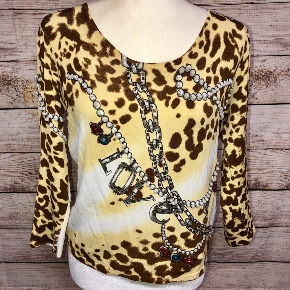 Beaded Leopard Print Top